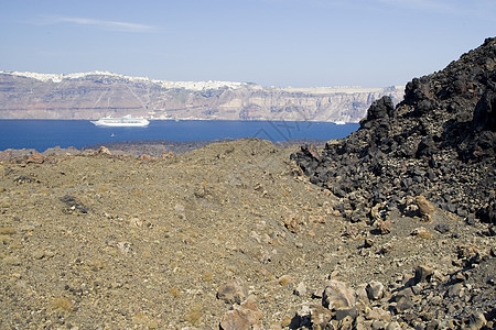 圣托里尼希腊天空娱乐海岸线文化火山蓝色避暑胜地岩石景观场景图片