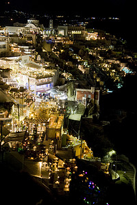 桑托里尼夜深假期天空避暑胜地娱乐景观目的地蓝色火山文化场景图片