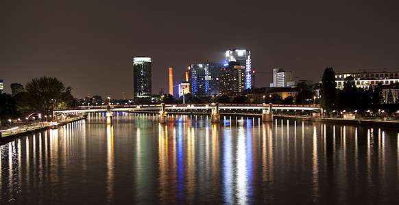 法兰克福晚上日落摩天大楼旅游天空高楼太阳蓝色建筑夜生活场景图片