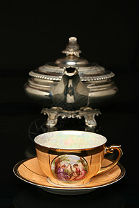 银茶壶和古董中国茶杯文化杯子茶壶餐具陶瓷图片