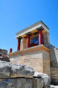 Knossos Crete的考古遗址文明神话建筑学古董废墟历史游客历史性柱子寺庙图片
