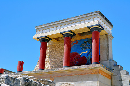 克诺索斯Knossos Crete的考古遗址古董建筑学考古学柱子寺庙历史性游客废墟神话文明背景