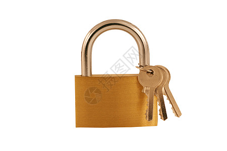 孤立的铜锁和钥匙图片