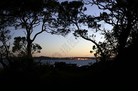 波东川城市日落海湾海洋树木图片