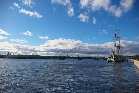 Neva河太阳城市旅游水平天空建筑学蓝色旅行场景图片