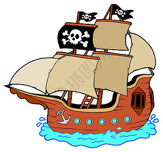 海盗船航行漂浮议事旗帜木头插图运输骨头船舶卡通片图片