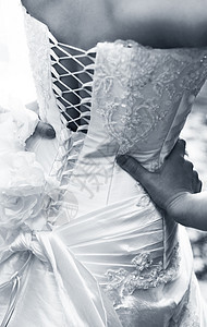 新娘的服装女性按钮白色棕褐色刺绣衣服蕾丝正装裙子婚礼图片