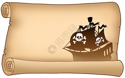 印有海盗船轮光影的羊皮纸图片