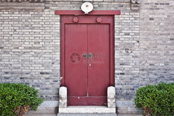 红门入口安全红色狮子皇家房子木头寺庙文化胡同图片
