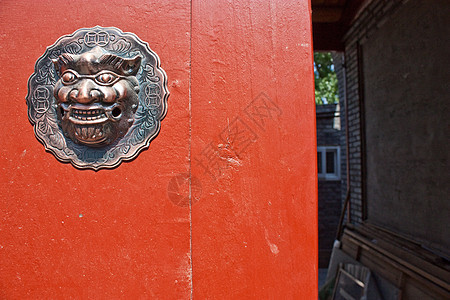 红门寺庙安全狮子房子皇家红色胡同旅行文化入口图片