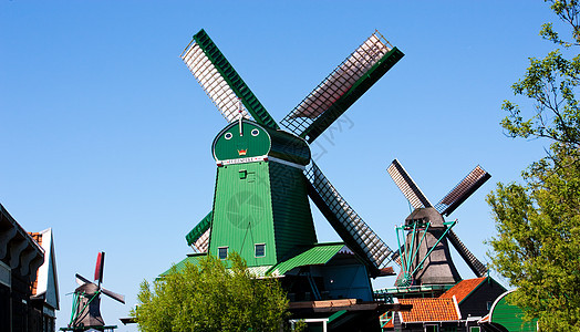 荷兰的磨坊农村力量铣削照片蓝色天空地标文化活力风车图片