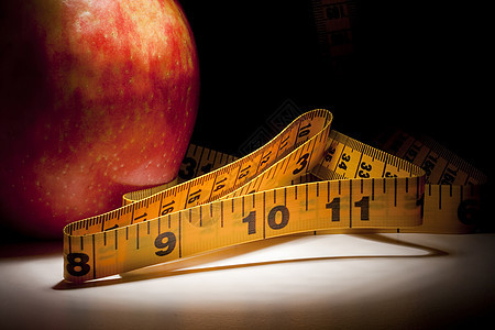 测量磁带光束尺寸红色饮食黄色水果数字背景图片