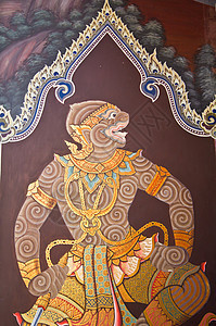 在寺庙墙壁上绘画旅游手册文化历史金子旅行手工宗教入口游客图片