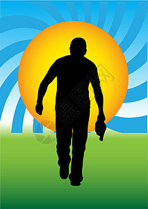 男人走路彩虹太阳插图小路力量订婚天空背景图片