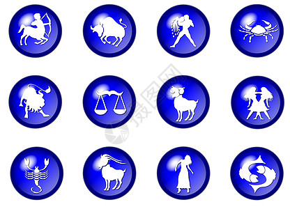 12个蓝色zodiac网络按钮图片