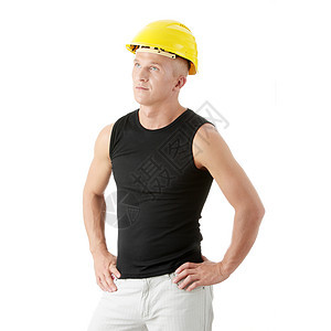 穿黄色头盔的年轻帅哥建筑师领班制造业工具工人承包商维修职业套装劳动电工图片