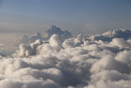 云层之上天空航空公司蓝色航班白色日落风景鸟瞰图地平线飞行图片