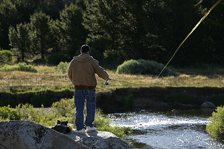 渔业休闲闲暇活动运动男性假期男人鳟鱼垂钓者溪流图片