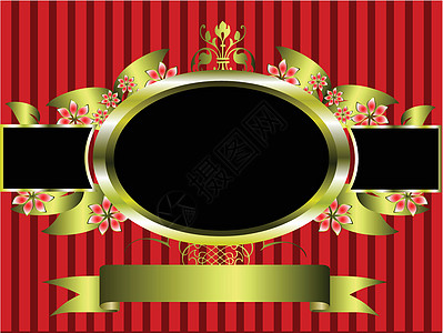 红色条纹背景的金花板设计金属光泽栗色装饰菜单叶子风格框架墙纸植物图片