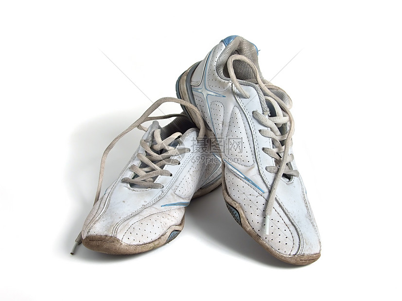 白对白的旧运动鞋慢跑消费鞋类运动鞋带培训师白色跑步夫妻体操图片