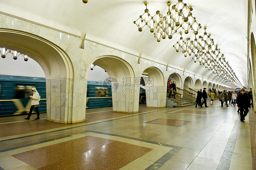 莫斯科地铁蓝色铁路活动旅行人群速度场景通勤者商业运输图片