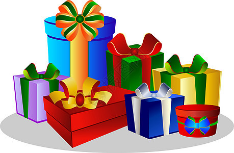 白色背景上的多彩礼品盒生日礼物盒插图阴影礼物丝带墙纸盒子图片