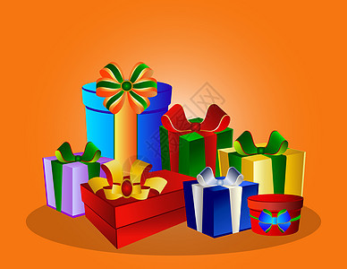 彩色礼品盒礼物插图生日礼物盒丝带墙纸盒子阴影图片