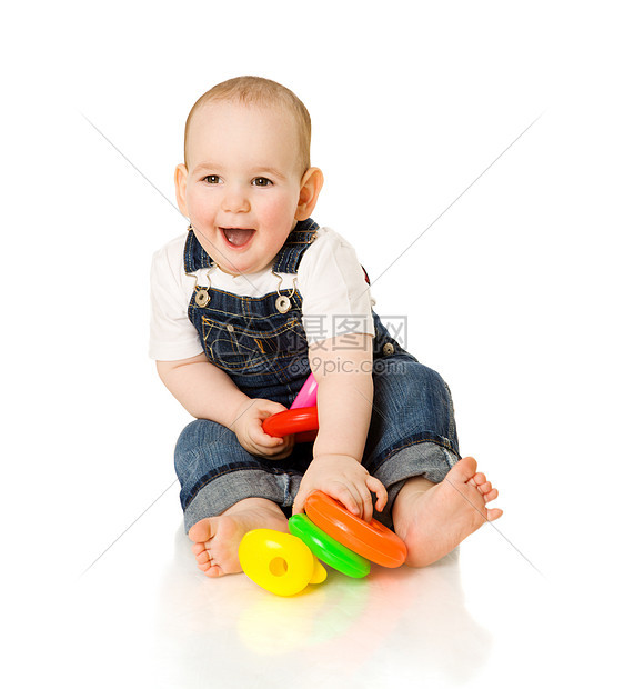 男孩玩游戏反射塑料玩具头发孩子幸福金发喜悦童年男生图片