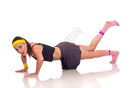 年轻女孩做运动活动女士练习姿势行动女性身体数字体操图片