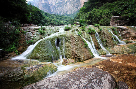 中国云台山的瀑水和级联地质学旅游溪流地质运动矿物旅行茶点力量蓝色图片