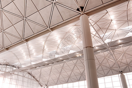 香港国际机场内部建筑结构柱子商业车站天花板飞机场建筑学建造房子购物中心蓝色图片