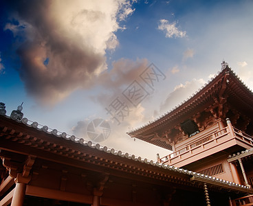 美丽的中国神庙结构 蓝天蓝天图片