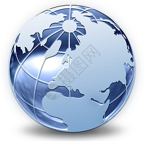 蓝色地球地球行星白色黑色玻璃生态世界形状蓝色绿色背景
