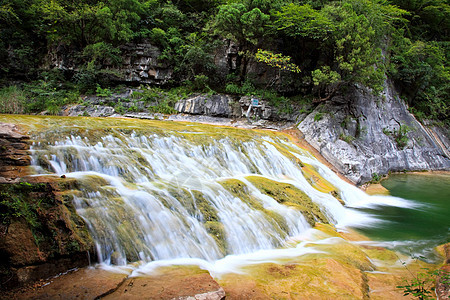 中国云台山的瀑水和级联地质学踪迹蓝色运动吸引力旅行运泰岩石溪流茶点图片