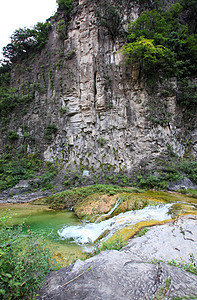 中国云台山的瀑水和级联蓝色旅行瀑布矿物地质踪迹运泰力量运动地质学图片