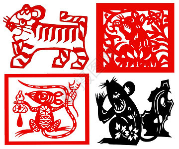 中国纸切中国黄二甲工艺动物民间十二生肖免费插图剪纸老鼠照片动画片图片
