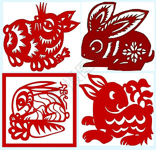 中国纸切中国黄二甲照片剪纸免费动物民间工艺兔子插图生肖动画片图片