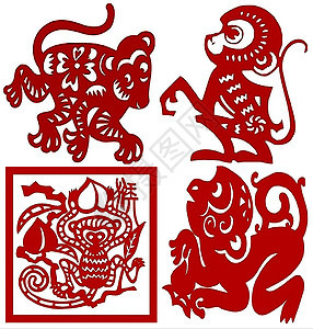 中国纸切中国黄二甲动物图片照片民间工艺剪纸税务插图生肖动画片图片