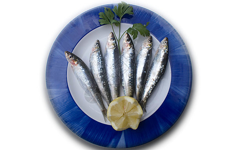 新鲜的沙丁鱼维生素柠檬油性食物香菜餐厅图片