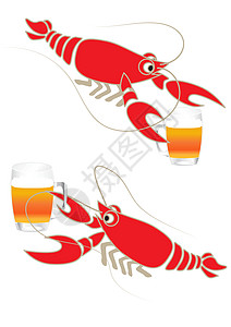 有啤酒的龙虾 矢量插图图片