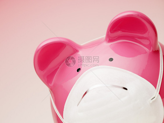 养猪银行感冒小猪裁剪焦点流感背景防护概念粉红色水平图片