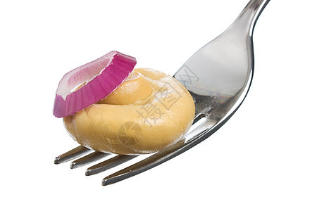 叉子上的蘑菇盐渍白色香料罐装背景图片