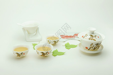 新的骨瓷茶时间茶杯元素茶具国画风扇碗盖白瓷新骨头枫叶图片