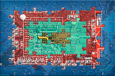 抽象的多色电路板拼图背景图片