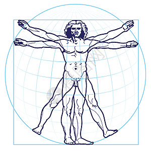 莱昂纳多的维特鲁维人绘画正方形比例身体男人几何学艺术品圆圈代码金属图片