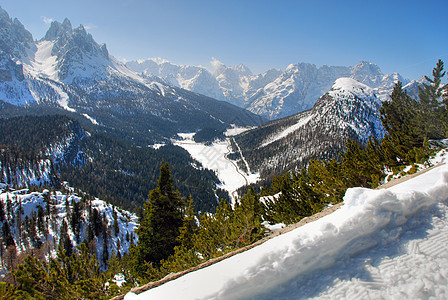 2007年意大利多洛米特阿尔卑斯山冬高山天堂旅行娱乐全景自行车享受桌面滑雪滑雪者图片
