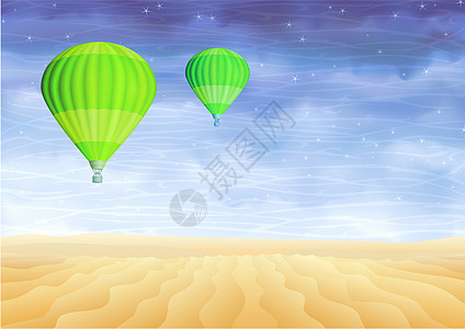 沙漠上的绿色热气球图片