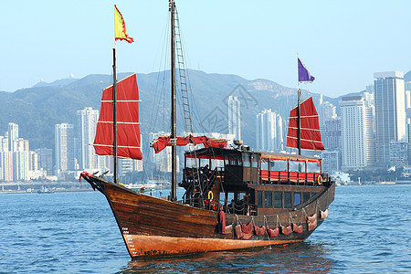 香港废船游客巡航传统渡船运输天空垃圾港口日出旅游图片