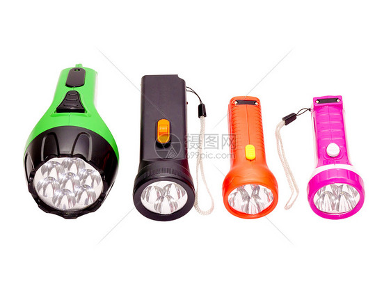 四色不同彩色的LED手电筒图片