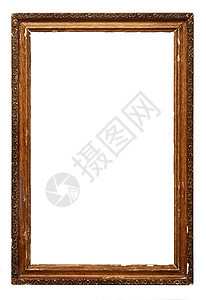白色背景上孤立的空金色旧框艺术木头手工业镂空框架长方形雕刻摄影金子装饰品图片